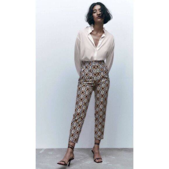 Zara Geometric Print Trousers Black Size M Multicoloured BNWT High Waist - Picture 1 of 9